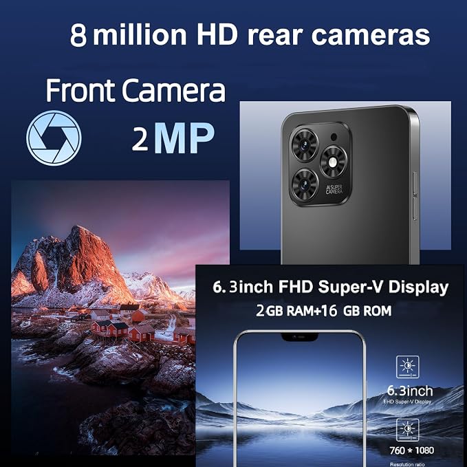 Unlock Phone, 4G Network Android Phone, 6.3-inch Screen, 2GB RAM+16GB ROM/TF 128GB, Dual SIM Cards, Dual Cameras, Suitable for Novice Users (83dark) - Image 7