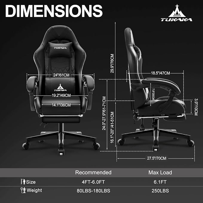 Gaming Chair,Ergonomic Massage Office Desk Chair with Footrest,Black | Pocket Spring Cushion,Reclining,Thick High Back,Headrest and Lumbar Support,Adjustable Leather Computer Chair Gamer Chair - Image 3