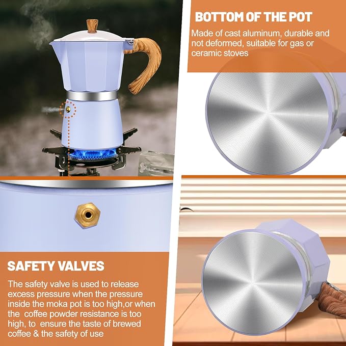 3 Cup Aluminum Espresso Stovetop Moka Pot Express Coffee Maker Percolator Italian Classic Mocha Coffee Machine for Italian and Cuban Cafe Brewing for Home & Camping 150ml 5oz - Image 6