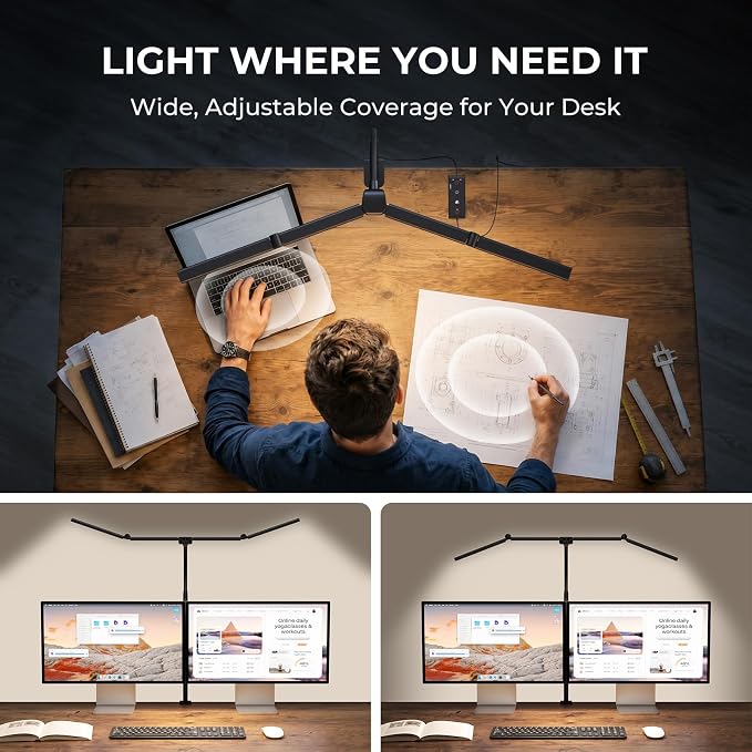 LED Desk Lamps for Home Office, Adjustable Swing Arm Desk Lamp with Clamp | Gooseneck Tall Clip on Desk Light for Sewing,Reading,Draw,Workbench,Study,Puzzle,Craft,Monitor,Architect,Computer,Task - Image 3