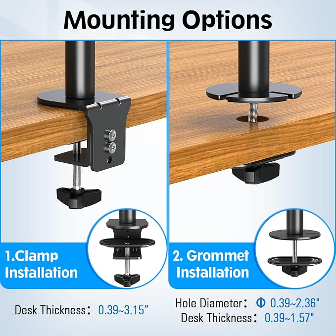 MOUNTUP Dual Monitor Stand, Vertical Monitor Mount for 2 Max 32 inch Stack Screen Monitors, Height Adjustable, Swivel, Tilt Monitor Desk Mount with C Clamp Grommet Base, Home Office - Image 4