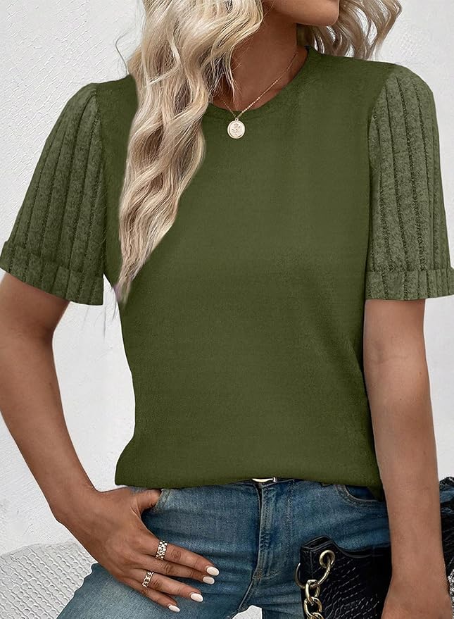 SHEWIN Women's Short Sleeve Summer Tops Crewneck Knit Solid Loose Casual Basic T Shirts Tee Blouses - Image 2