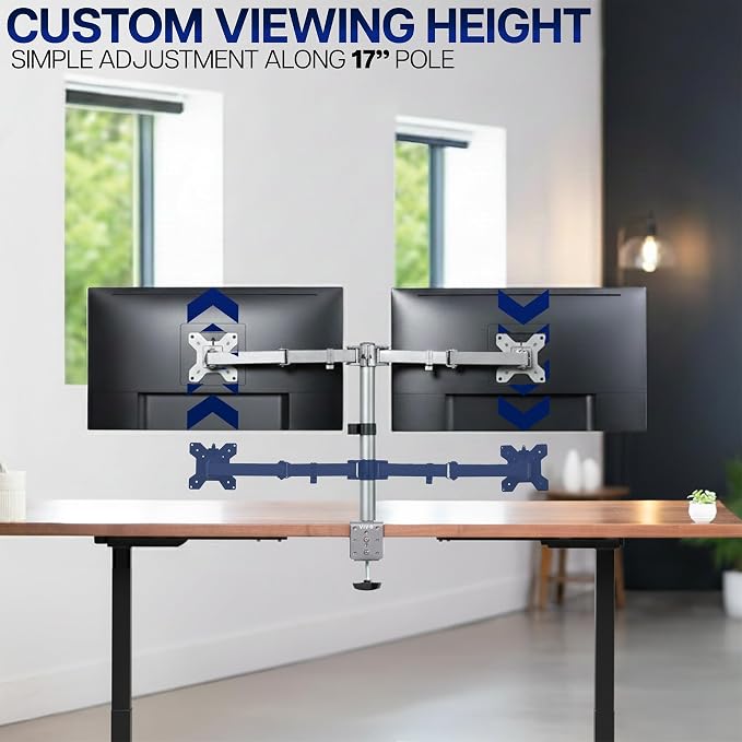 VIVO Dual Monitor Desk Mount, Heavy Duty Fully Adjustable Steel Stand, Holds 2 Computer Screens up to 30 inches and Max 22lbs Each, Gray Color, STAND-V002-GY - Image 5