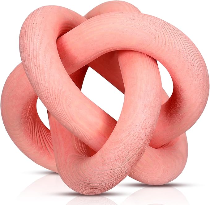 Yalikop 3 Link Wood Knot Decor Rustic Home Décor Accents Hand Carved Coffee Table Decoration, Boho Chain Link Decoration, Modern Shelf, Rustic Objects for Home Living Room Bedroom(Pea-Pink) by Yalikop