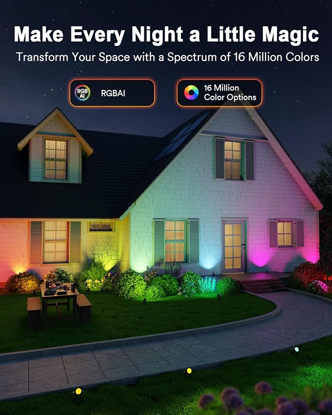 Lumary Smart Landscape Lights Gen2, 56FT Outdoor Spotlights, 6 Pack | RGBAIWW Color Changing, Warm White, IP65 Outdoor Rated, APP/Alexa/Google/Remote, 56FT Cable for Yard & Pathway - Image 3