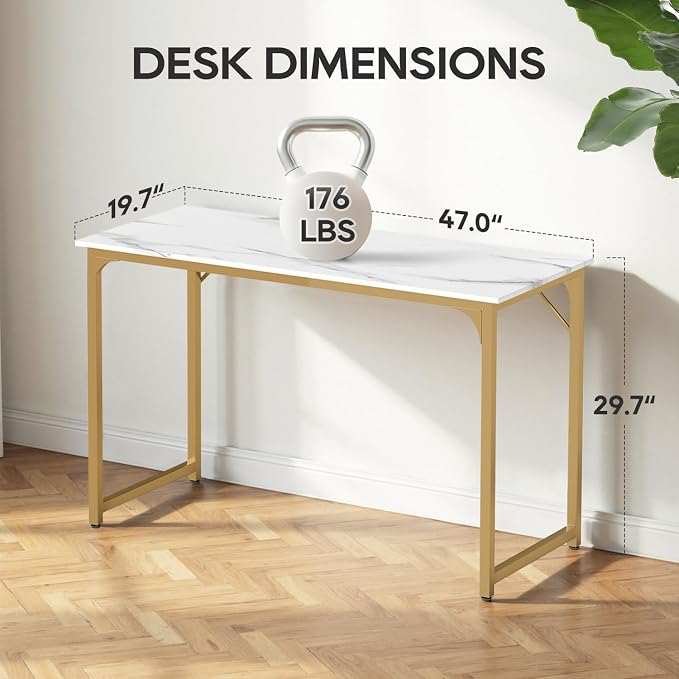 BestOffice Computer Desk,Home Office Desk, Modern Simple Style for Home Office Study Writing (Gold, 47 Inch) - Image 3