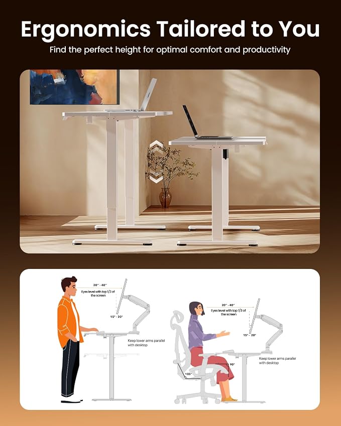 ErGear Height Adjustable Electric Standing Desk, 48 x 24 Inches Sit Stand up Desk, Memory Computer Home Office Desk, White - Image 7