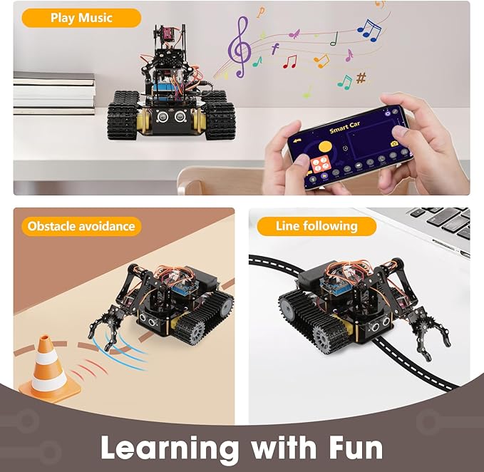 4 in 1 Robotics for Kids Ages 12-16, Smart Robot Arm with 5DOF + Tank Car, STEM Toys Compatible with Arduino & Scratch & Python, App & Remote Control, Gift for Kids & Teens & Adult - Image 4
