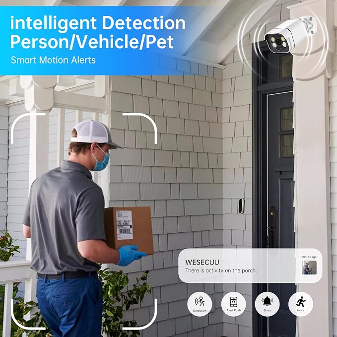 4K Security Camera System, 4pcs 2K PoE Wired Turret Cameras with Human Detection and 2 Way Talk, Color Night Vision, 8MP 4CH NVR with 1TB Hard Drive for 24/7 Local Recording, No Subscription (4 CAM) - Image 6