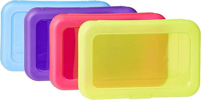 Amazon Basics Large Pencil Cases,Storage Organizer,Durable Plastic School Supply Box,Multi-Color Student Organization for Office,College & Classroom Supplies,(Pack of 48) - Image 3