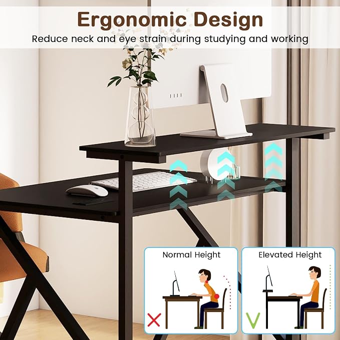 GIANTEX Rolling Small Desk with Storage, Compact Computer Desk for Small Spaces with Charging Station, Monitor Stand, Lockable Wheels, Study Writing Desk for Home Office, Bedroom (Black) - Image 5