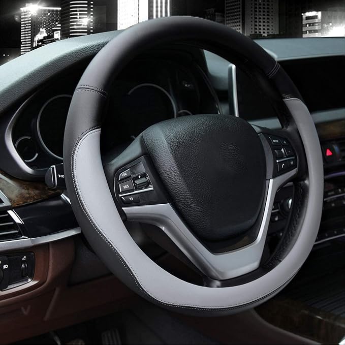 Valleycomfy Microfiber Leather Steering Wheel Cover Large-Size for F150 F250 F350 Ram 4Runner Tacoma Tundra Range Rover Model S X with 15 1/2 inches-16 inches Outer Diameter-Gray - Image 3