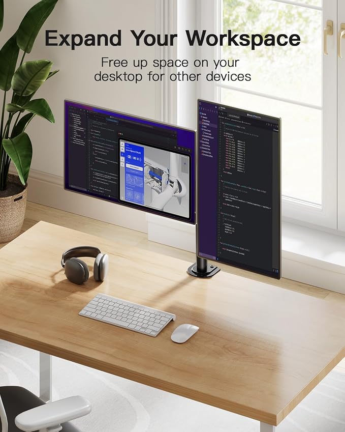 HUANUO Dual Monitor Mount for 2 Monitors up to 32 inches, Heavy Duty Dual Monitor Stand Holds up to17.6lbs, Dual Monitor Arm with Height Adjustable Tilt Swive Rotate, VESA Hole 75mm or 100mm - Image 6