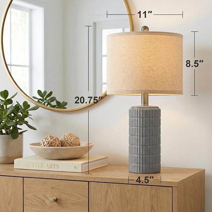 PoKat 20.75'' Ceramic Small Table Lamps for Bedroom, Modern Dark Gray Bedside Lamps Set of 2, Farmhouse Lamps for Living Room with Linen Lampshade for Night Stands Guest Room Side End Table Console - Image 7