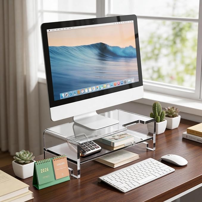 Acrylic Monitor Stand Riser Clear Laptop Stand 2-Tier L16 xW7.5 xH4.7 | Computer Monitor Stand Laptop Riser with Storage, Compatible with All Notebooks and Monitors, Desk Organizer for Home Office - Image 7