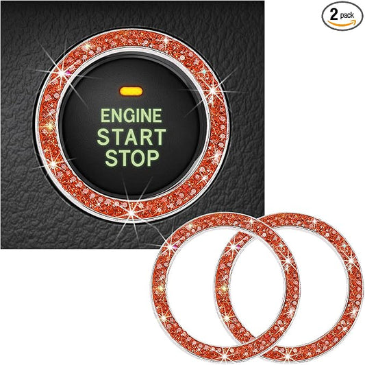 Kewucn 2 PCS Bling Crystal Double Rhinestone Car Engine Start Decoration Ring, Sparkling Push Start Button Sticker, Key Ignition & Knob Ring Decoration, Bling Car Interior Accessory(Orange) by Kewucn