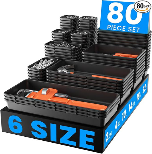 【 & 80PCS】A-LUGEI Tool Box Organizer【Fits 100+ Tools】 Black Garage Organization and Storage Tray Divider Set, Desk Drawer Organizer, Toolbox for Rolling Tool Chest Cart WorkBench Small Part by A-LUGEI