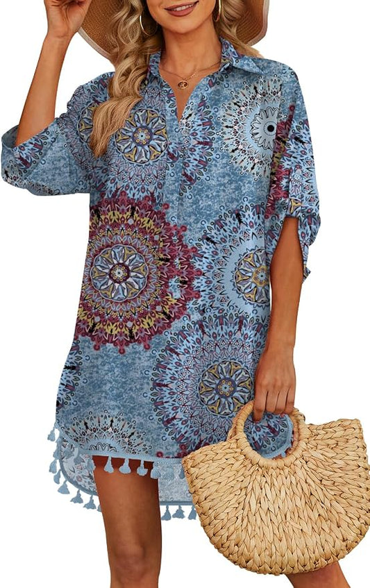 Yincro Women Swimsuit Cover Up Shirt 2026 Tassel Beach Bathing Suit for Swimwear Bikini Dress by YINCRO