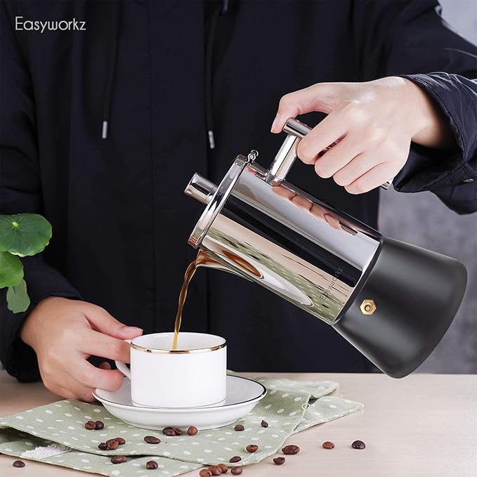 Easyworkz Diego Stovetop Espresso Maker Stainless Steel Italian Coffee Machine Maker 6Cup 10 oz Moka Pot Induction Espresso Pot - Image 6