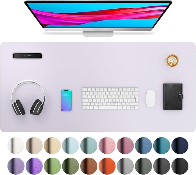 Aothia Large PU Leather Desk Pad Protector – Non-Slip Mouse Pad & Writing Mat for Office/Home, Waterproof, Easy to Clean (36" x 17", Soft Lavender) by AothiaSimpleNaturalUnique