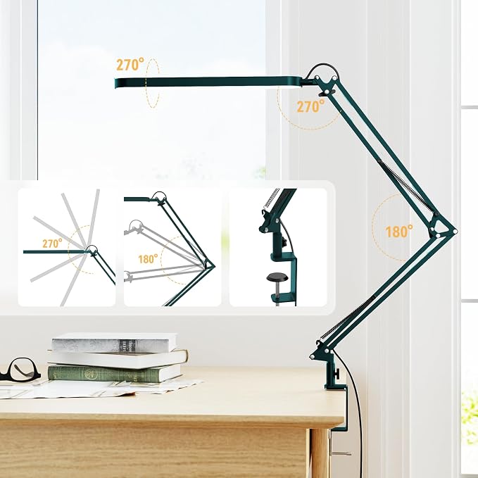 SKYLEO Desk Lamp - LED Desk Light - 5 Color Modes X 11 Brightness Levels - Adjustable Swing Arm - Timmer & Memory Function - 12W Lamp for Desk - Green - Image 4