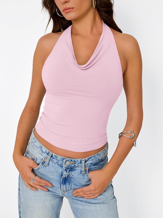 Trendy Queen Halter Tops for Women Going Out Summer Top | Cowl Neck Shirts, Sexy Backless, Fashion Y2K Clothes, Perfect for Party, Club, Vacation, Pair with High-waisted Bottoms - Image 3