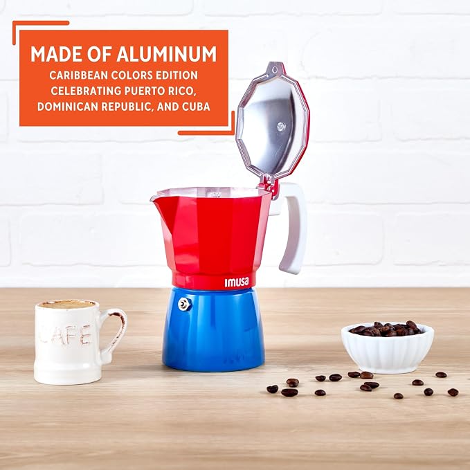IMUSA 6 Cup Caribbean Cast Aluminum Stovetop Coffee Maker | Bare Cast Aluminum Finish, Soft-Touch White Handle, Ideal for Moka Drinks, Great for Family - Image 3