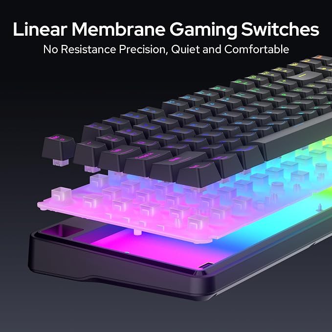 Redragon K526 PRO Wireless RGB Membrane Gaming Keyboard, LED Screen & Knob | See Battery, Mode & Time at a Glance, 0-Delay Tri-Mode, One-Touch Backlit & Media Adjust, 26-Key Anti-Ghost for Combo-Strike - Image 5