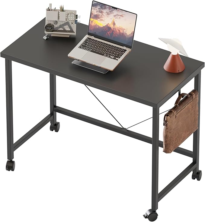 Mericonia 32x16 Inch Computer Desk with Wheels, Small Simple Rolling Desk | Writing Table for Home Office Bedroom Work Study, Black by MERICONIA