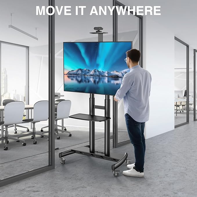 PERLESMITH Mobile TV Stand for 55-90 Inch Flat/Curved Screen TV Max VESA 800x500mm Outdoor TV Cart with Height Adjustable AV Shelf- UL Certificated Rolling Floor TV Stand Holds up to 200Lbs (PSTVMC07) - Image 5