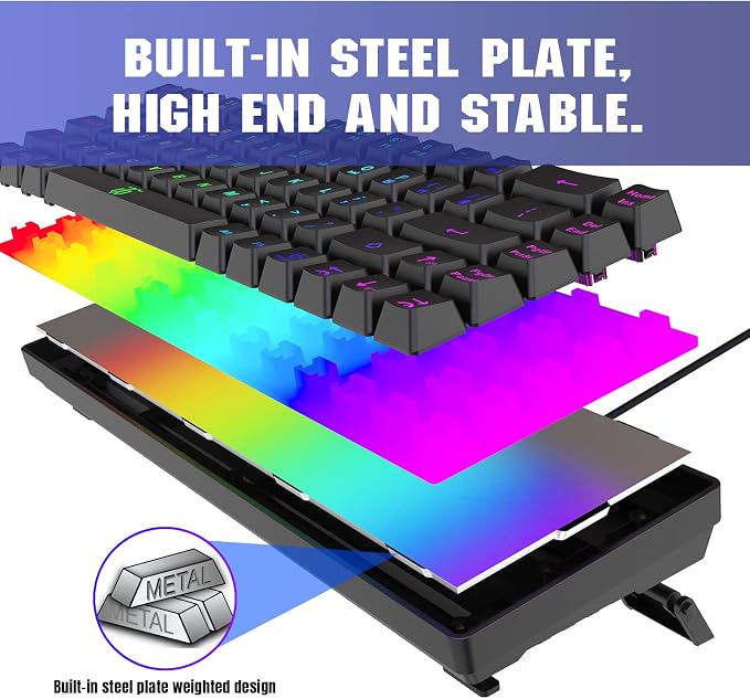 Snpurdiri 60% Wired Gaming Keyboard, 68 Keys, Black | Rainbow Backlit Mini Membrane Gaming Keyboard for Windows PC Gamers - Image 4