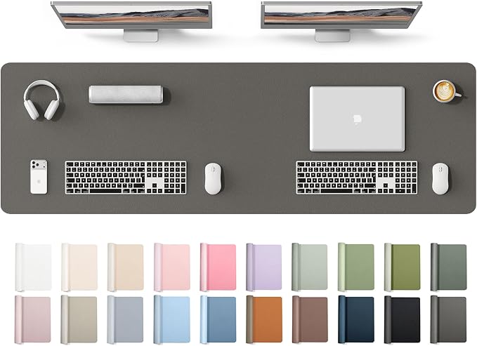 YSAGi Leather Desk Protector, Office Mat, Large Mouse Mat, Non-Slip PU Leather Blotter, Laptop Desk Mat, Waterproof Writing Pad for Office and Home(Dark Grey, 63" x 17.2") by YSAGi