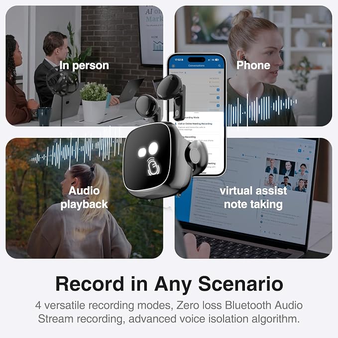 OSO AI Earbuds with ChatGPT & Claude Integration, Smart Wireless Bluetooth Ear Bud Recorder Meeting Assistant, Transcribe + Summarize in 102+ Languages for Work Call Home, Charging Pod w/Display - Image 4