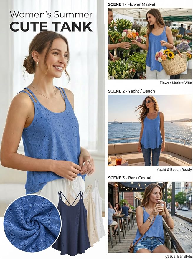 ATHMILE Women's Tank Tops Sleeveless Summer Top Spaghetti Strap Spring Shirt Loose Fit Beach Vacation 2026 Casual - Image 4
