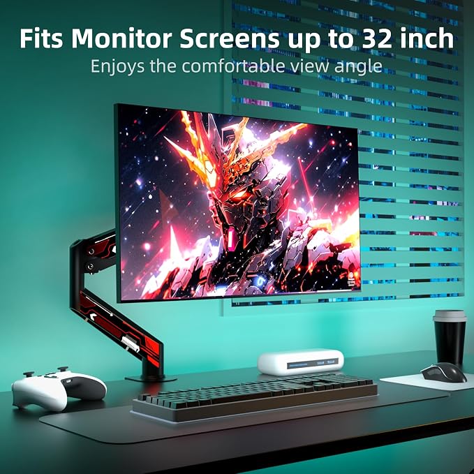 Suptek Monitor Mount Gas Spring Monitor Arm Desk Mount Fully Adjustable Fits 17 20 22 23 24 26 27 32 35 inch Monitors Weight Capacity up to 24.25 lbs, Black&red - Image 4
