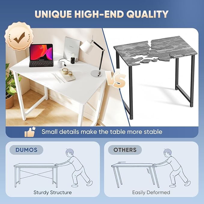 DUMOS 32 Inch Small Computer Desk, Gaming Desks for Home Office Bedroom | Modern Study Writing Work Table, Craft PC Desk Simple Workstation with Reinforcement Structure, White - Image 6