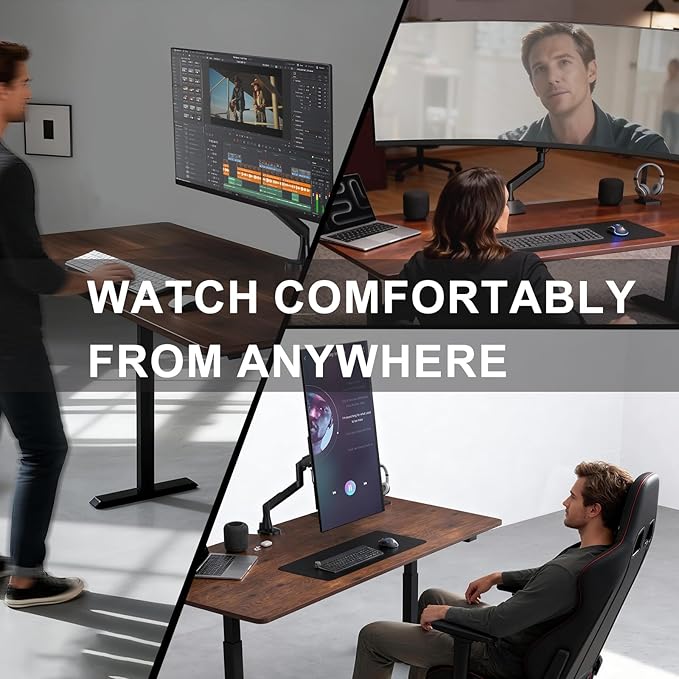 WALI Heavy Duty Single Monitor Arm for 17-49 Inch Flat Curved Ultrawide Screens, up to 33 Lbs, Adjustable Single Monitor Desk Mount for Home Office Gaming, VESA 75/100mm (GSM001XLN), Black - Image 3