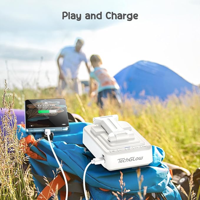 TechGlow Gifts for Men Women Foldable Cellphone Stand with Bluetooth Speaker Charging Function 360° Rotatable Phone Stand Birthday Gift Idea for Mom Dad Cool Tech Gifts-White - Image 3