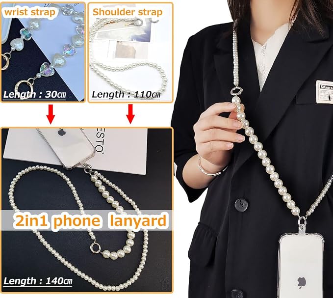 Crossbody Chain Cell Phone Lanyard - Universal Leather+Metal Shoulder Strap With Tether Patches (J) - Image 3