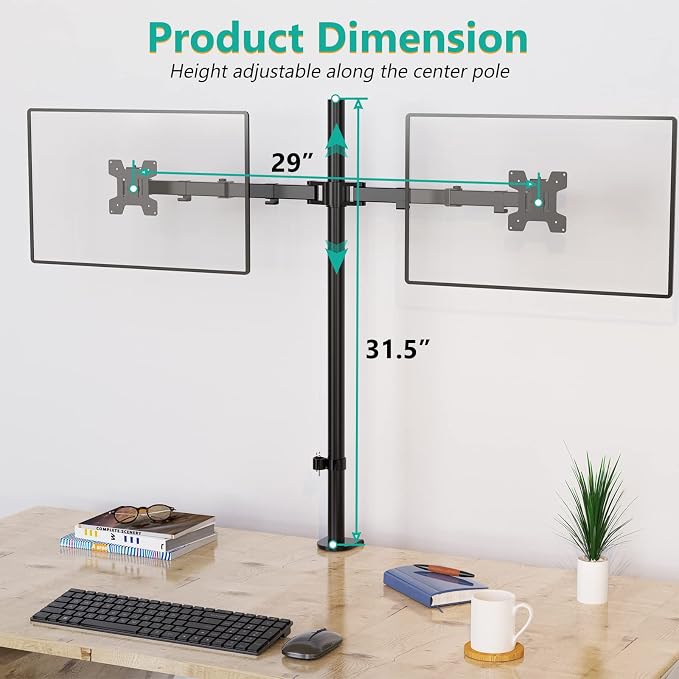 WALI Extra Tall Dual LCD Monitor Fully Adjustable Desk Mount Fits 2 Screens up to 27 inch, 22 lbs. Weight Capacity per Arm (M002XL), Black - Image 3