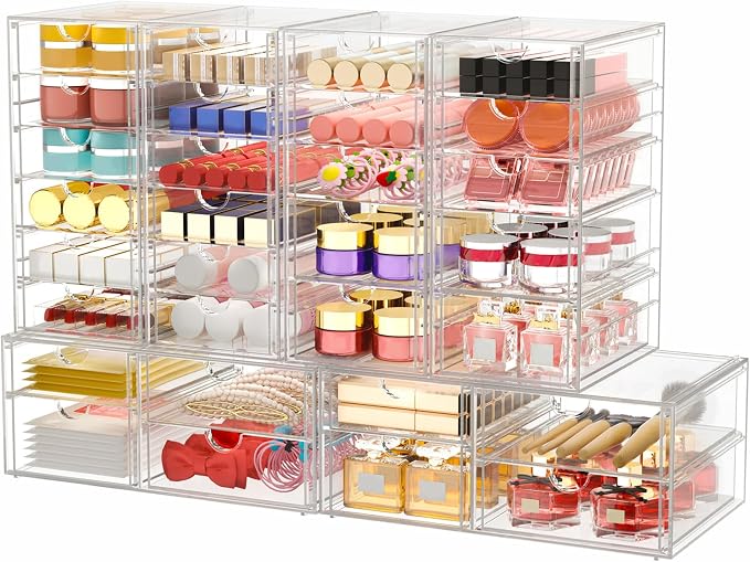 caktraie 6-Pack 30-Drawer Acrylic Storage & Makeup Organizer for Desk | Smooth-glide drawers, clear body, dustproof, for office supplies, pens, stationery, jewelry, cosmetics, craft bits - Image 8