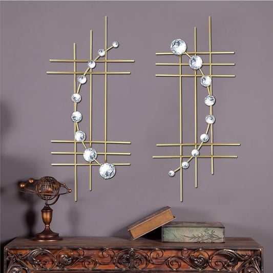ZEXUIRU 2 Pcs Abstract Metal Art for Wall Decor Living Room Bedroom Bathroom Office Metal Bling Modern Geometric Hanging Vertical Small Iron Sculpture Plaque Pack -Gold 15.7in by ZEXUIRU