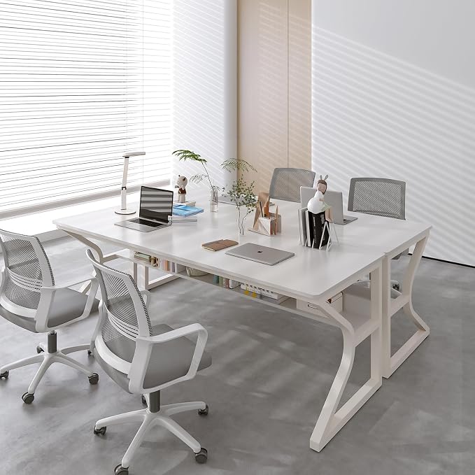 OSCHF 71-Inch Extra Long Desk with Storage Shelf, Warm White | Double Long Writing Table, Space-saving, 2-Person Workstation, Modern Study Work Computer Desk, For Home Office - Image 7