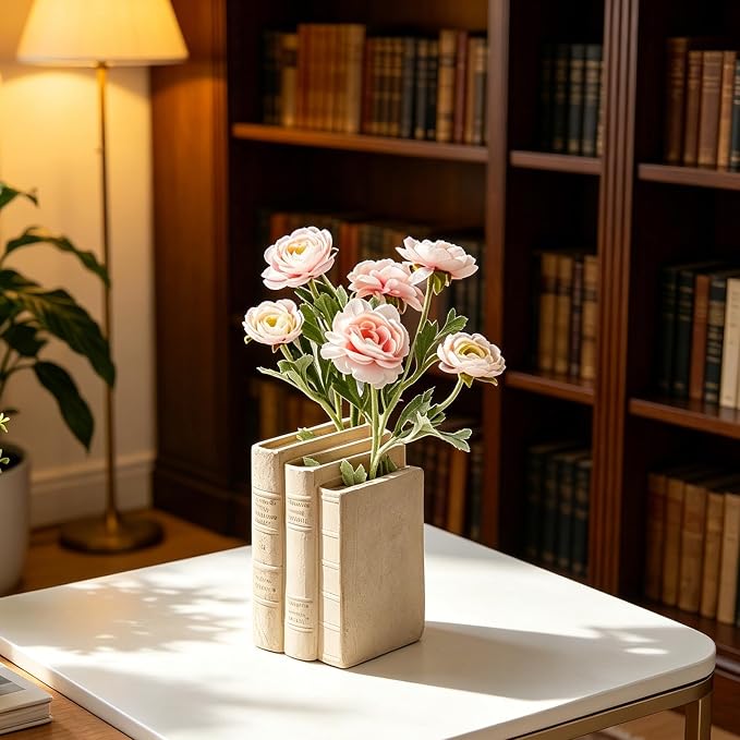Book Shaped Vase for Flowers - Resin Decorative Vase Cream Fake Books for Bookshelf Bedroom Office Home Décor Gifts for Book Lovers Modern Aesthetic 5.5 * 4.5 * 7.5 Inch Guichifun - Image 4