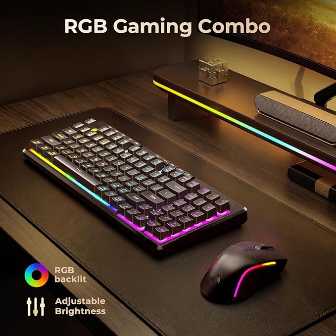 Redragon S156 Wireless Keyboard and Mouse with Tri-Mode, Mechanical Feel Keyboard and 4800 DPI 61G Ultra-Light Gaming Mouse, RGB Backlit, 4 Macro Keys, Long Battery Life for PC, Mac, Ideal for Gamer - Image 3