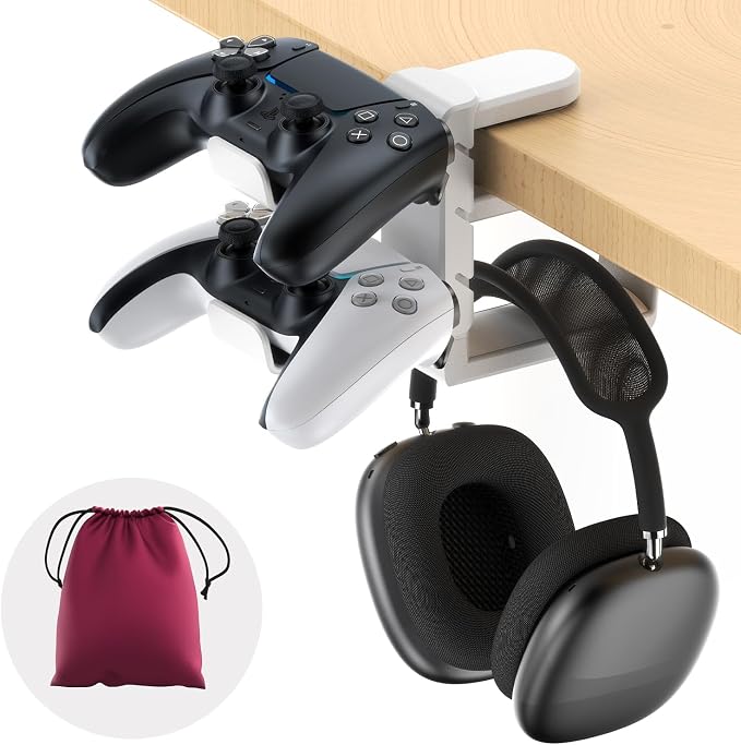 3in1 Rotating Headphone Holder - EURPMASK 3in1 PC Gaming Headset Holder w/Detachable Controller Holder, Adjustable Clamp-on Headset Stand,Headphone Hanger Hook Under Desk w/Cable Clip Organizer by EURPMASKChoosethecolorofeurope