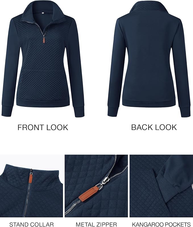 BTFBM Women Fashion Quilted Pattern Lightweight Zipper Long Sleeve Plain Casual Ladies Sweatshirts Pullovers Shirts Tops - Image 5