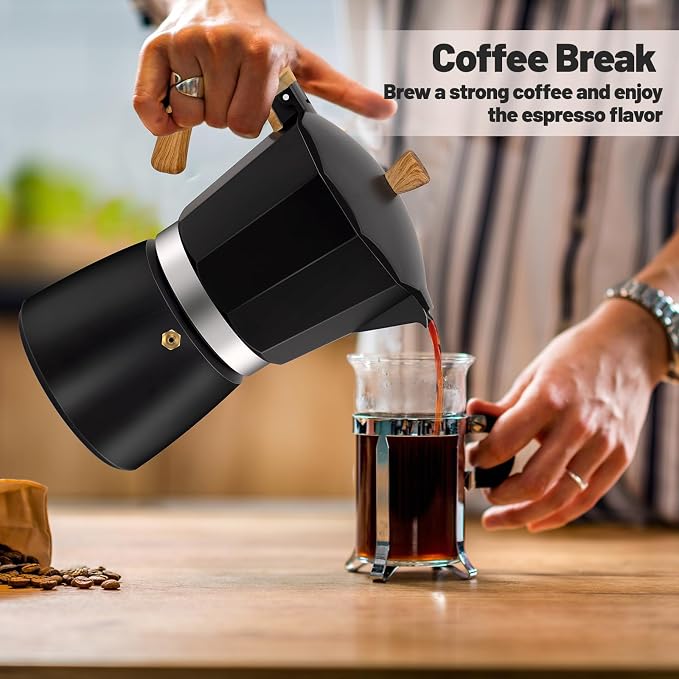 12 Cup Aluminum Moka Pot Classic Stovetop Espresso Coffee Maker 600ml 20oz Coffeemaker Percolator Mocha Pot Greca Coffee Maker Cafe Makers for Italian and Cuban Café Brewing Black - Image 9