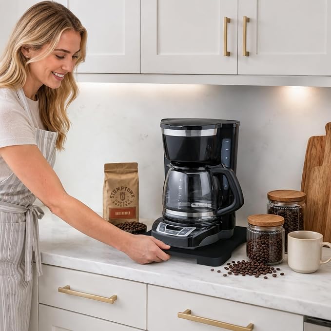 360°Rolling Tray Bamboo Kitchen Appliance Slider for Coffee Maker Pot | Countertops Sliding Tray for Coffee Maker Appliances Mat Easily from Under The Cabinet,Black 11.8"×9.8" - Image 2