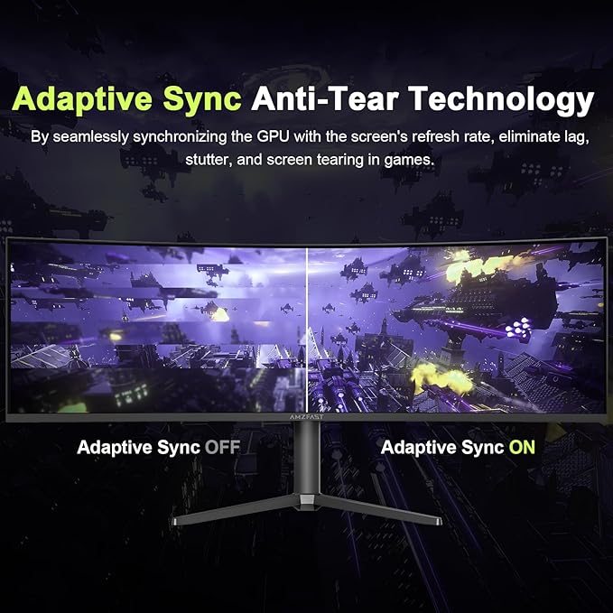 Amzfast 49 Inch Curved Monitor 120Hz DQHD (5120x1440) Ultrawide Gaming Monitor, 120% sRGB, 1500R, 1ms MPRT, HDR, Adaptive Sync, PIP/PBP, Height Adjustable, HDMI 2.0/DP 1.4, VESA 75x75, AMZG49C7U - Image 4